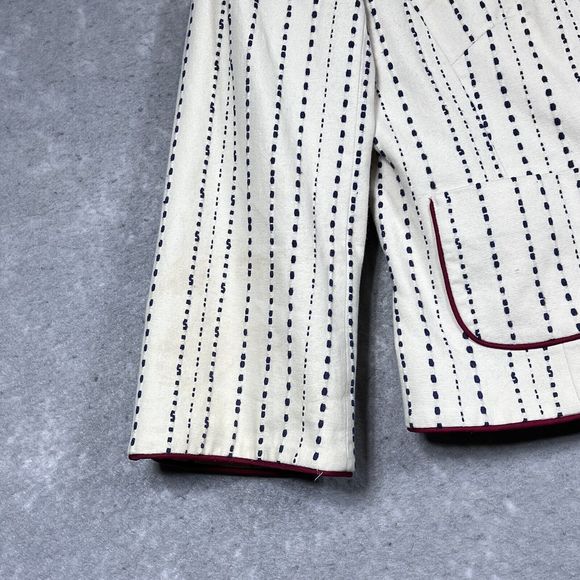 Talbots Blazer Womens Size 8 Blue Embroidered Stripes Red Trim Cotton Jacket - Picture 3 of 13